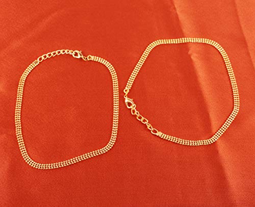 Touchstone Indian anklets for women gold silver payal set jewelry simple jhanjar bollywood handcrafted pretty stylish designer paazeb - style: D059 Gold