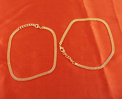 Touchstone Indian anklets for women gold silver payal set jewelry simple jhanjar bollywood handcrafted pretty stylish designer paazeb - style: D059 Gold