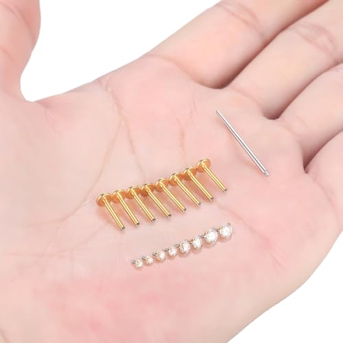 Xpircn Flat Back Stud Earrings 14K Gold Plated Internally Threaded CZ Stud Piercing Jewelry for Tragus Helix Cartilage Conch Nose Hypoallergenic Lip Labret Medusa Piercing 16G 18G - color: 16 Gauge, Gold, size: 10mm Bar