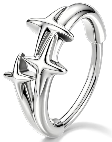 Melighting 20G Gold Nose Ring Hoop Stainless Steel 316L, 8 mm Star Nose Piercing Jewelry Silver Clicker, Beach Party Cartilage Lobe Earring for Daily Wear Women - color: Steel