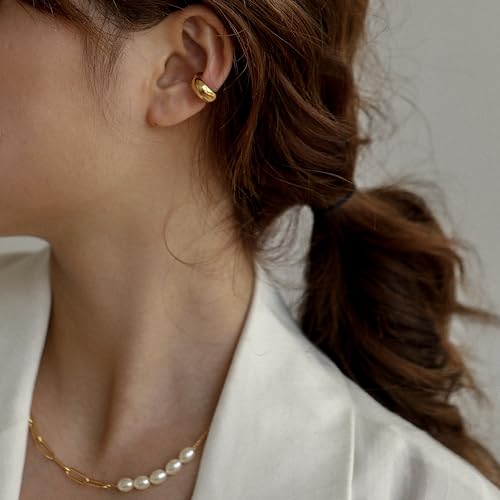 18K Gold Plated Everyday Ear Cuff, Gold Hoops, Women Jewelry, Minimalism - size: Large
