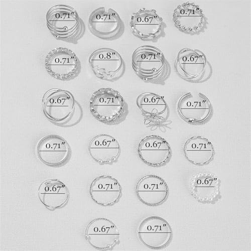 HUASAI Gold Stackable Rings Set for Women Boho Dainty Moon Star Pearl Leaf Cubic Zirconia Heart Midi Pinky Trendy Jewelry Birthday Gifts - color: M Silver Pearl 21 Pcs