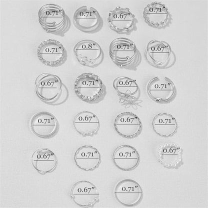 HUASAI Gold Stackable Rings Set for Women Boho Dainty Moon Star Pearl Leaf Cubic Zirconia Heart Midi Pinky Trendy Jewelry Birthday Gifts - color: M Silver Pearl 21 Pcs