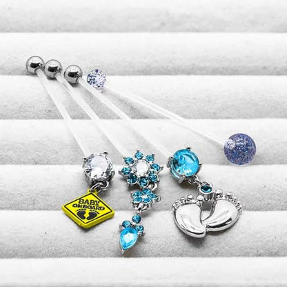 14G Flexible Clear Acrylic Pregnancy Belly Button Ring Flower,letter Dangle Pregnancy Maternity Belly Rings - color: blue