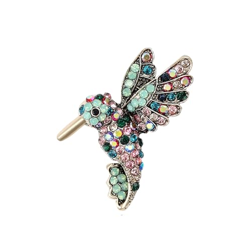 Enamel Bird Brooch for Women Rhinestones Owl/Hummingbird/Eagle/Toucan Lapel Pin Cute Bird Brooches Jewelry Gifts for Mom Wife - color: Green-Hummingbird