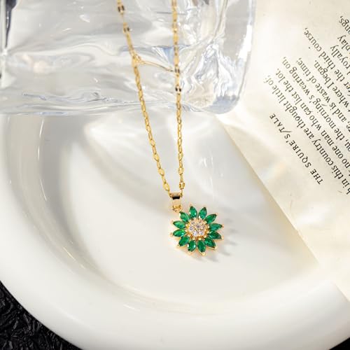 Sunflower Fidget Necklace for Women Gold Moon Necklace Rotating Heart Necklaces Spinning Crystal Flower Anxiety Necklaces Crescent Moons Jewelry Accessories - color: Green