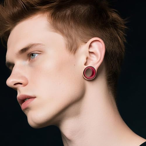 DOEARKO 2Pcs Stainless Steel Outer Ring & PLA Inner Plug Ear Gauges (2g/6mm - 1"/25mm) Hypoallergenic Double Material for Stretched Ears Lightweight Breathable Plugs - color: B&R, size: 16mm(5/8")