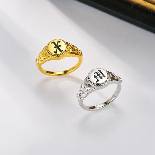 AILIN Custom Old English Letter Gothic Rings For Women 925 Sterling Silver/Brass Personalized Engraved Monogram Initial Ring Gothic Jewelry Birthday Gifts For Her Mother Daughter