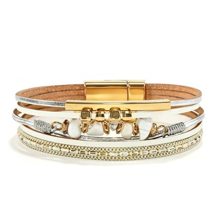 Wrapped Bracelets for Women,Leather Boho Bracelets for Women - color: Stone-White
