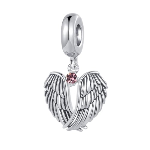 LSxAB Guardian Angle Wings Jan-Dec Birthstone Charm Compatible with Pandora Charms Bracelets for Women Charm - style: 02 Pink