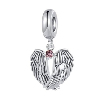 LSxAB Guardian Angle Wings Jan-Dec Birthstone Charm Compatible with Pandora Charms Bracelets for Women Charm - style: 02 Pink