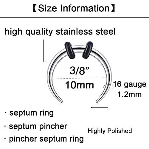 Longita Septum Rings Septum Jewelry 16g 18g Septum Ring Septum Piercing 20g Horseshoe Earring Hoop Lip Ring Silver Black Gold - color: 16g 10mm septum pincher
