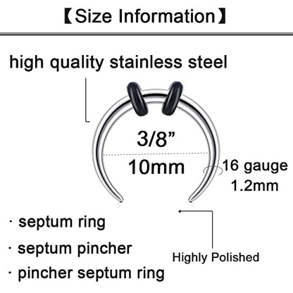 Longita Septum Rings Septum Jewelry 16g 18g Septum Ring Septum Piercing 20g Horseshoe Earring Hoop Lip Ring Silver Black Gold - color: 16g 10mm septum pincher