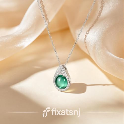 Women Trendy Faux Crystal Pendant Necklace 18K Gold/Silver Plated | CZ Halo Teardrop Drop Pendant Necklace Lightweight Fashion Jewelry Set Stackable For Wedding Daily Wear - color: Dark Green