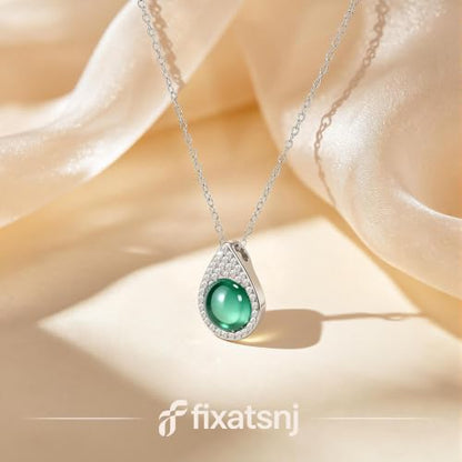 Women Trendy Faux Crystal Pendant Necklace 18K Gold/Silver Plated | CZ Halo Teardrop Drop Pendant Necklace Lightweight Fashion Jewelry Set Stackable For Wedding Daily Wear - color: Dark Green