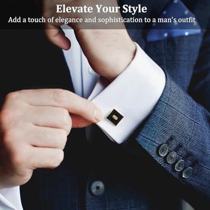 COMNICO 4 Pairs Cufflinks for Men Classic Tone Cuff Links Fashion Men Cufflinks Gold/Sliver Striped Disc Square Rectangle Cuff Links for Business Wedding Party Gift Box - color: square glod silver