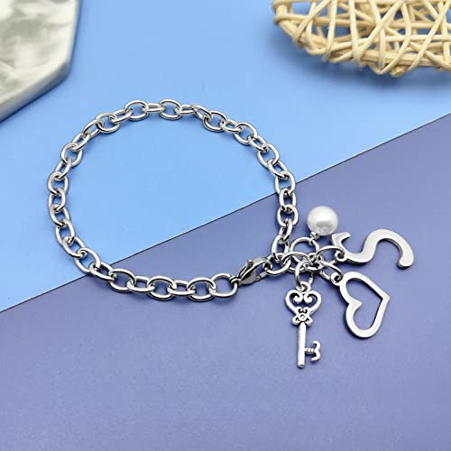 Initial A-Z Bracelets Gift for Women Girls Stainless Steel Chain Bracelet 26 Alphabet Jewelry Gifts for Birthday Anniversary Letter Bracelet Monogram Gifts for Sister Friend Girlfriends Mom 8.26 Inch - color: S