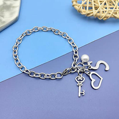 Initial A-Z Bracelets Gift for Women Girls Stainless Steel Chain Bracelet 26 Alphabet Jewelry Gifts for Birthday Anniversary Letter Bracelet Monogram Gifts for Sister Friend Girlfriends Mom 8.26 Inch - color: S