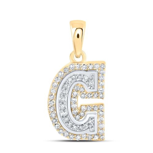 Sonia Jewels Solid 10K Yellow and White Gold Two Tone Real Natural Diamond Womens A-Z Initial Letter Pendant Charm for Necklaces 1/6 Carat (.17 Cttw) - style: C - 10k White and Yellow Gold