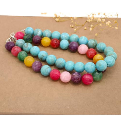 JNF Chunky Beaded Necklaces Women Large Big Ball Bead Choker Necklace Bold Statement Beads jewelry Gift - color: gemstone neckalce colorful