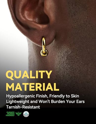 ChainsHouse Stud Earrings for Men Women,316L Stainless Steel/14K Gold/Black Plated Metal, Punk Hypoallergenic Surgical Huggie Hoop Earrings Mens Jewelry Piercing Hoop Earrings - style: B: Gold-Bead Hoop(1 Pair)