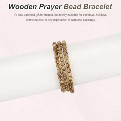 MECCANIXITY Prayer Beads Bracelet, Natural Wooden Bead Mala Bracelets Link Wrist Men Women Beaded Stretch Crafts Bangle - color: Agarwood Color