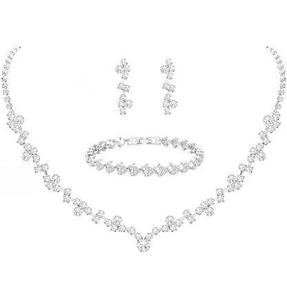 NEWITIN 4 Pieces Crystal Jewelry Set for Women Wedding Costume Accessories | Hypoallergenic, Cubic Zirconia, Necklace Earrings Bracelet, Tennis, Silver Jewelry for Wedding Bride Bridesmaid Party Prom - color: Silver Beauty