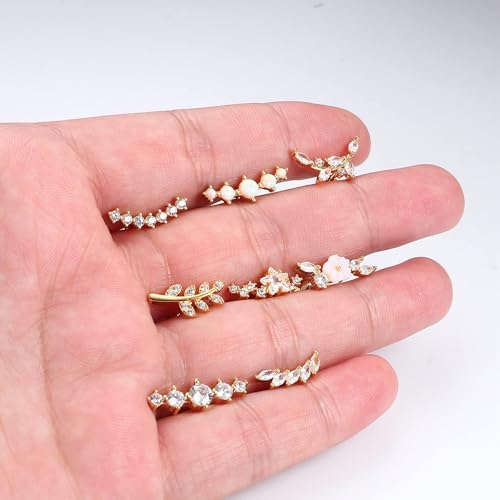 8Pcs Stainless Steel 16G Conch Piercing Jewelry Helix Cartilage Earrings | Flower Opal CZ Stud Earrings Set with Flat Back for Women, 18K Gold Plated, Silver, Rose Gold - color: Gold