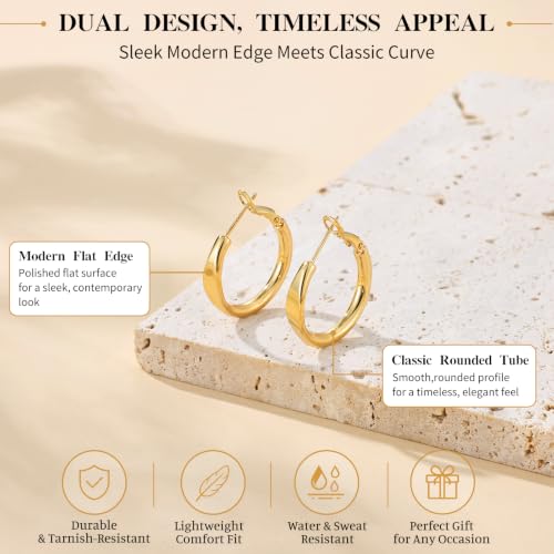 sovesi Flat Edge Chunky Hoop Earrings for Women 14k Gold Plated, 5mm Thick Hoops, Lightweight Hypoallergenic Hoop Earrings - color: Gold 25mm