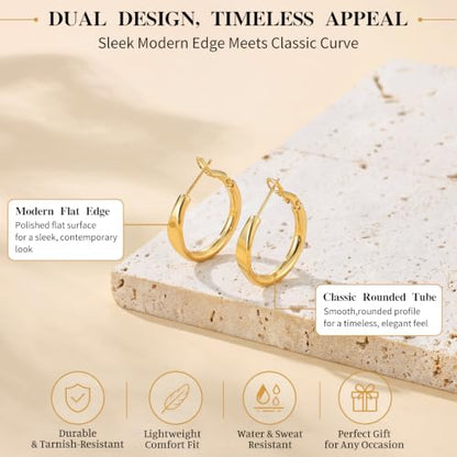 sovesi Flat Edge Chunky Hoop Earrings for Women 14k Gold Plated, 5mm Thick Hoops, Lightweight Hypoallergenic Hoop Earrings - color: Gold 25mm