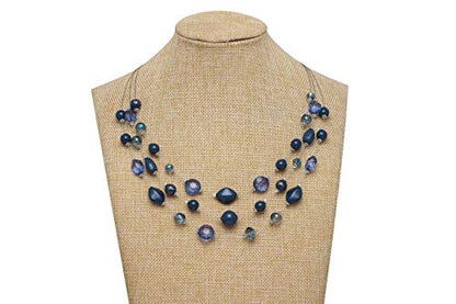 Coiris 3 Layers Illusion Wire Beaded Statement 19.5" Necklace for Women - color: N0005-Navy Blue
