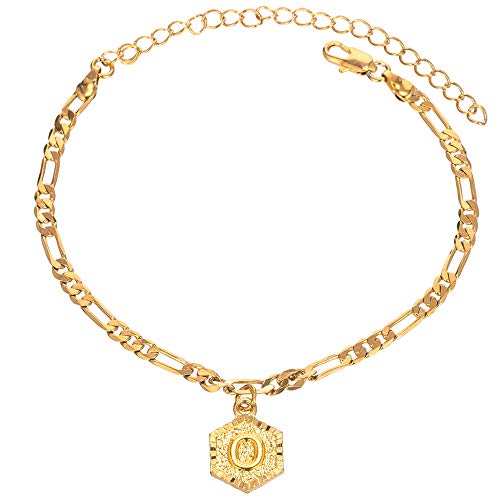 kelistom Initial Ankle Bracelets for Women Men, 18K Gold Plated Figaro Cuban Link Anklet Bracelet for Women Custom Name Gold Anklet with Initials