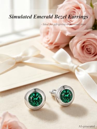 0.6-4 Carat 5A Cubic Zirconia/Simulated Emerald Sparkle Stud Earrings for Women, Hypoallergenic 925 Sterling Silver Posts, Anniversary Birthday Valentines Mothers Day Jewelry Gift - color: Simulated Emerald - White Gold, size: 1.00 Carat (0.50ct * 2)