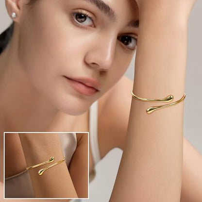REVOLIA Teardrop Cuff Bracelet for Women Gold Open Cuff Bangle Bracelet Adjustable Minimalist Thin Bangle Wrist Cuff Bracelet Jewelry - color: Gold