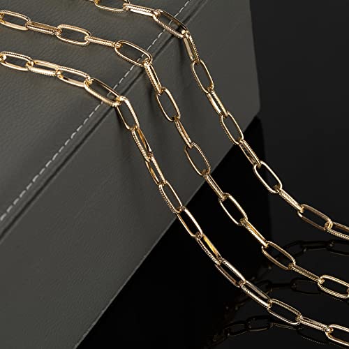 16.4 Feet Aluminum Oval Light Gold Chains for Jewelry Making Unwelded Textured Paperclip Link Cable Chain Roll Necklace Chains Bulk with Lobster Clasps and Jump Rings - color: 6.5×15.5mm-Gold