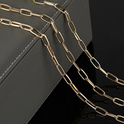 16.4 Feet Aluminum Oval Light Gold Chains for Jewelry Making Unwelded Textured Paperclip Link Cable Chain Roll Necklace Chains Bulk with Lobster Clasps and Jump Rings - color: 6.5×15.5mm-Gold