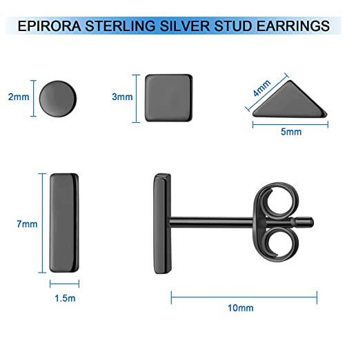 EPIRORA Sterling Silver Stud Earrings for Women Men- 4 Pairs of Hypoallergenic Simple Geometric Small Stud Earring Set Tiny Circle Triangle Square Bar Stud Earrings Mini Cartilage Tragus Earrings - style: Style 1- Black Gold