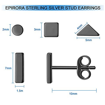 EPIRORA Sterling Silver Stud Earrings for Women Men- 4 Pairs of Hypoallergenic Simple Geometric Small Stud Earring Set Tiny Circle Triangle Square Bar Stud Earrings Mini Cartilage Tragus Earrings - style: Style 1- Black Gold