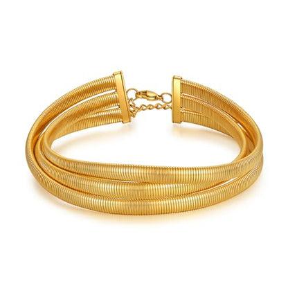 Badu Chunky Gold Stainless Steel Choker Necklace For Women Stretch Snake Shain Non Tarnish Gold Triple Necklace - color: Gold