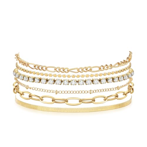 Bracelets for Women, Dainty Stackable Bracelet Stack Sets Tiny Box Chain Adjustable Bracelets Minimalist Cute Jewelry Paperclip Link Layered Waterproof Jewelry Sets Gifts - style: 6-PIECE IMITATION-DIAMOND