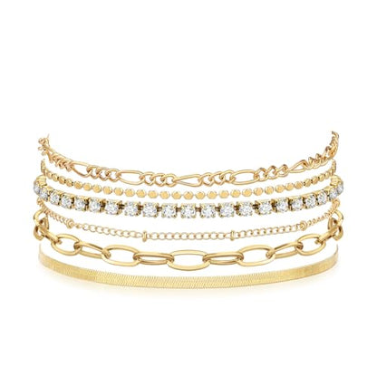 Bracelets for Women, Dainty Stackable Bracelet Stack Sets Tiny Box Chain Adjustable Bracelets Minimalist Cute Jewelry Paperclip Link Layered Waterproof Jewelry Sets Gifts - style: 6-PIECE IMITATION-DIAMOND