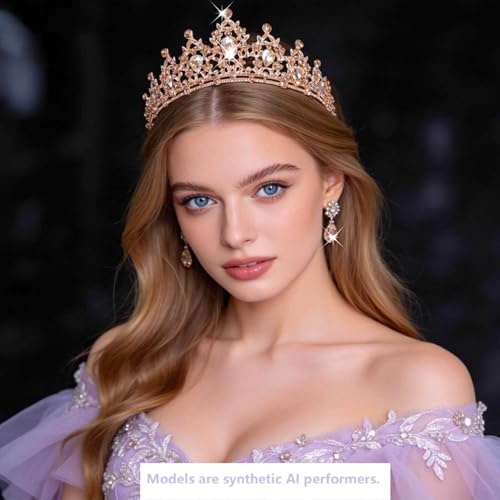 Kamirola - Queen Crown and Tiaras Princess Crown for Women Crystal Headbands for Bridal, Princess for Wedding and Party - color: Gold(light)