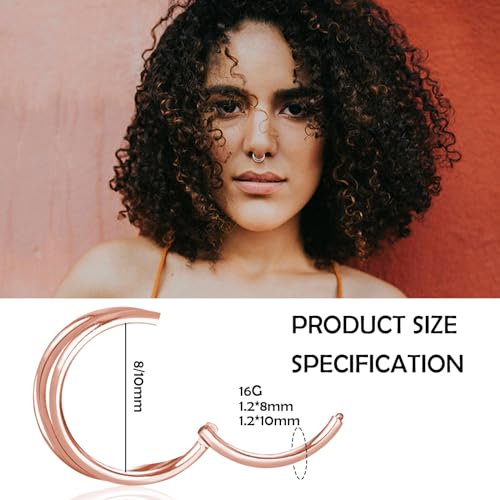 Titanium Septum Rings, Nose Rings Hoops for Women, Segment Nose Rings 16G 8mm/10mm Hypoallergenic Cartilage Conch Helix Rook Hoop Earrings - color: Double Stacked-Rose Gold, size: 16 Gauge 10mm