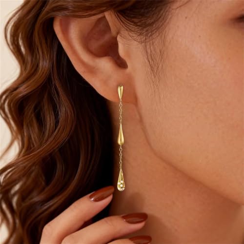Dangle Earrings for Women,Dainty 14K Gold Plated Long Earrings Statement Gold Drop Earrings Unique Long Earrings For Women Trendy Jewelry Fashion Accessories - color: dangle3-Gold