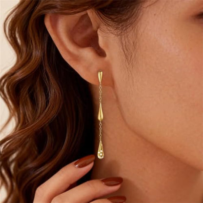 Dangle Earrings for Women,Dainty 14K Gold Plated Long Earrings Statement Gold Drop Earrings Unique Long Earrings For Women Trendy Jewelry Fashion Accessories - color: dangle3-Gold