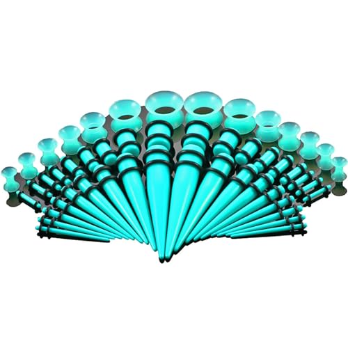 50Pcs Ear Stretching Kit 14G-00G: Acrylic Tapers Plugs Silicone Tunnels Hypoallergenic Gauges Expander Set Body Piercing Jewelry for Men Women - color: Turquoise