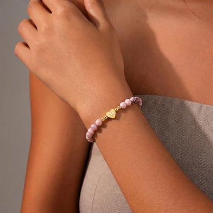 Ritach Initial Bracelets for Girls Kids - Pink Zebra Natural Stone Disc/Heart Initial Bracelet Adjustable Gold/Silver Beaded Bracelets for Girls Kids Teen Girl Jewelry Birthday Gifts - color: G-Heart