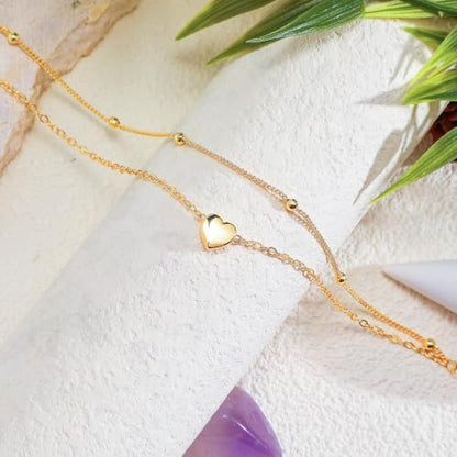 Kenivira 925 Sterling Silver Ankle Bracelets For Women Dainty Layered Waterproof 18K Gold Plated Anklets For Women Beach Adjustable Anklet Foot Jewellery - color: Heart-G