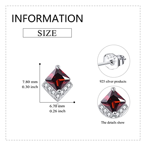 Birthstone Stud Earrings Sterling Silver Square Created Crystal Earrings Cubic Zirconia Hypoallergenic Piercing Jewelry Small Gifts for Women Mothers - color: Jan-Granet
