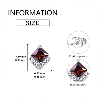 Birthstone Stud Earrings Sterling Silver Square Created Crystal Earrings Cubic Zirconia Hypoallergenic Piercing Jewelry Small Gifts for Women Mothers - color: Jan-Granet